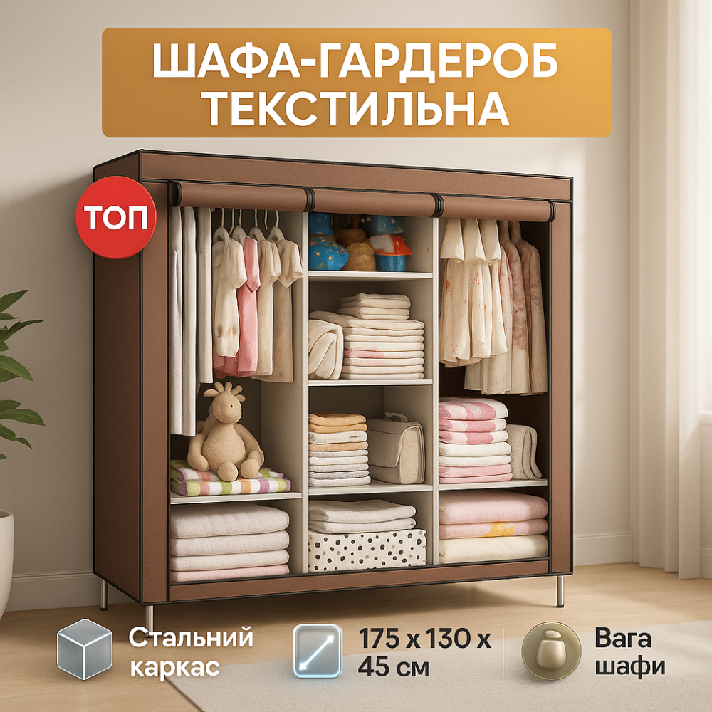 Тканинна шафа, Розкладна шафа з тканинним покриттям, одягу та взуття Збірна універсальна DA-30 Львів - фото 5