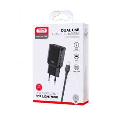 Зарядний пристрій XO L92C (2USB/2.4A) + USB - Lightning Чорний (XO-L92C-L) Вінниця