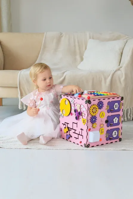 Развивающий бизикуб бизиборд деревянный для детей 30*30*30 бизикуб для девочки детский розовый от 6 мес Бизиборд для девочки 1 год Тернополь - изображение 14