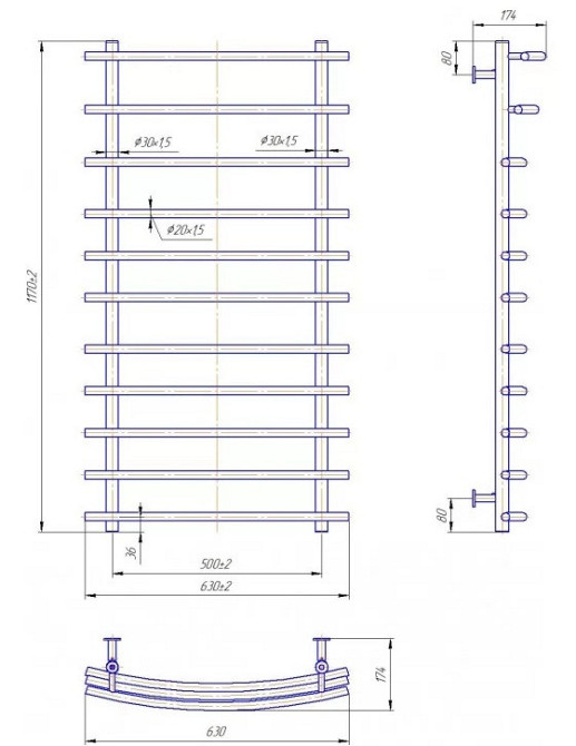 Полотенцесушитель водяной Mario INOX Марио 1170х630/500 Киев - изображение 4