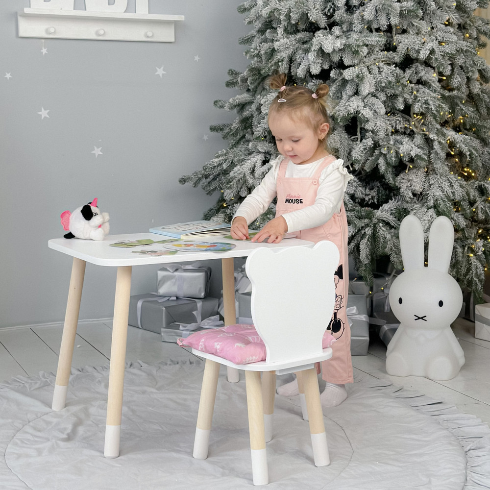 Прямокутний стіл і стільчик дитячий білий ведведик. Столик для уроків, ігор, їжі. Київ - фото 2