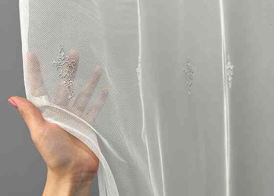 Тюль "Грек-сітка" з вишивкою колір молочний з сірим 1471т Київ