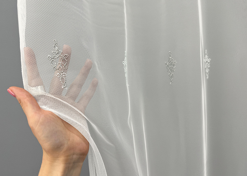 Тюль "Грек-сітка" з вишивкою колір молочний з сірим 1471т Київ - фото 3