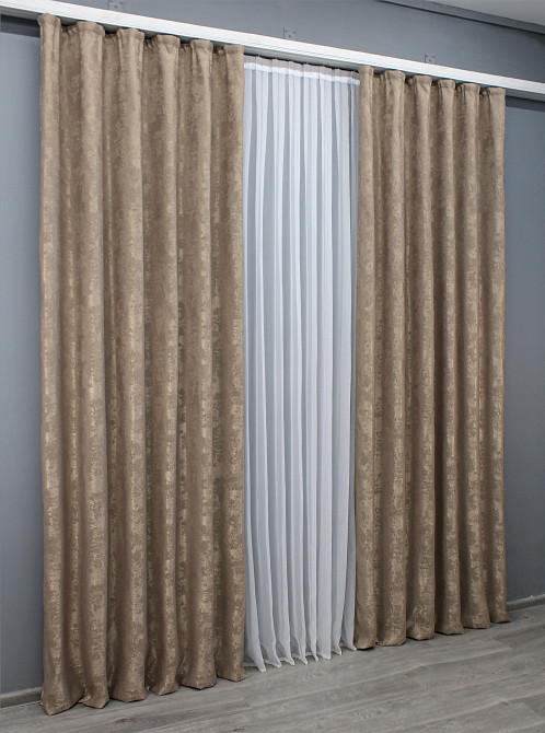 Комплект готовых штор VR-Textil Жаккард Sultan XO № 1682ш Какао 100х275 см 2 шт (31-777) Киев - изображение 4