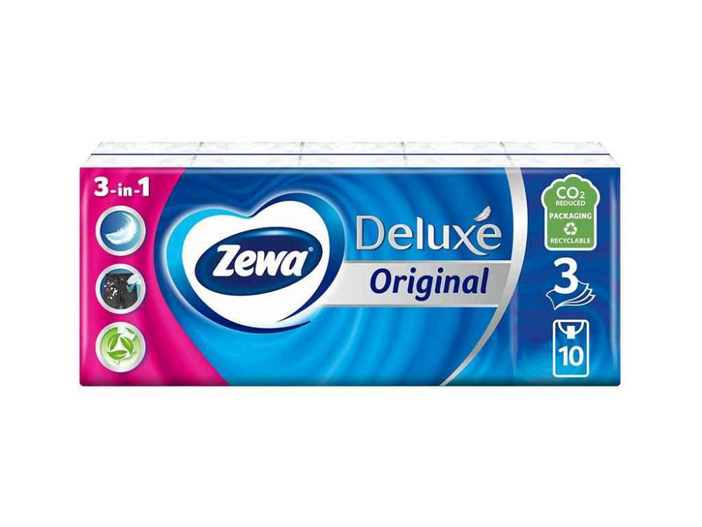 Носовые платки Deluxe белые, 3 слоя, (1блок/10пачок/10хусеток) ТМ ZEWA Киев - изображение 1