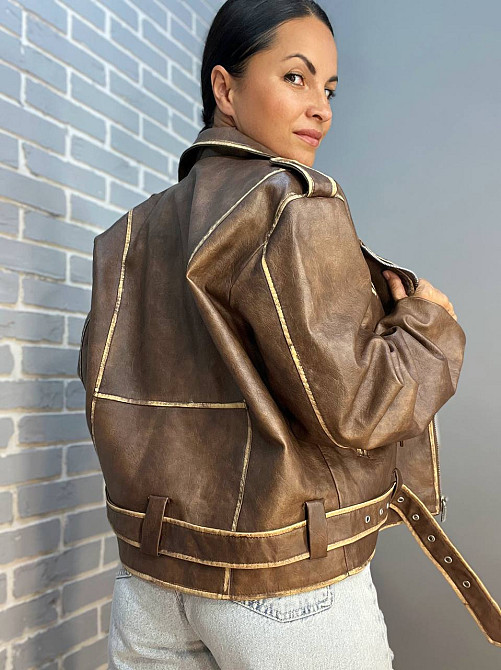 Куртка женская Aftf Basic 2456 косуха молнии пояс вареные швы экокожа коричневая, коричневый, S Киев - изображение 4