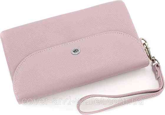 Пудровый длинный женский кошелек-клатч из натуральной кожи ST 023 Pink Киев