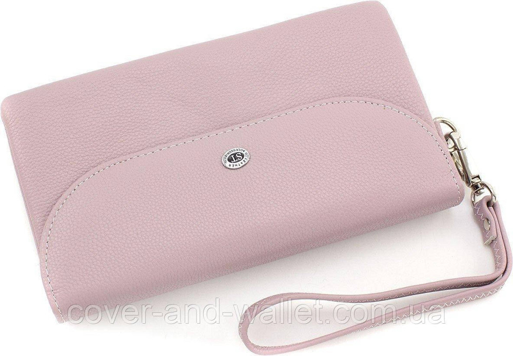 Пудровый длинный женский кошелек-клатч из натуральной кожи ST 023 Pink Киев - изображение 3