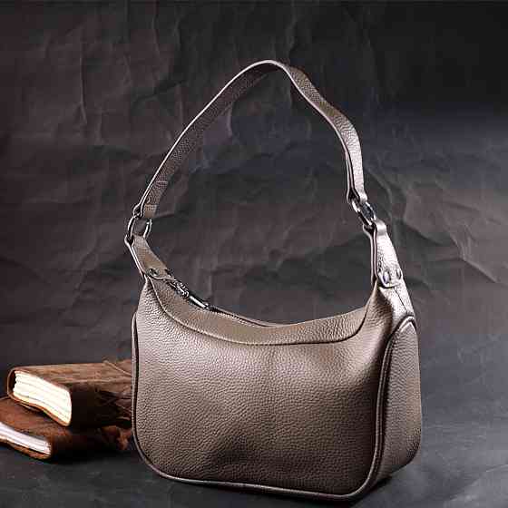 Шкіряна сумка напівкруглого формату з однією ручкою Сіра (Vintage) Київ