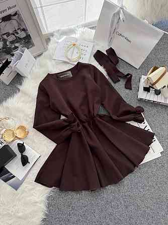 Жіноча романтична мінісукня з поясом креп костюмка Шоколад, 46/48 Одеса