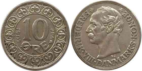 Монета 10 эре, 1907 Дания. Серебро Полтава