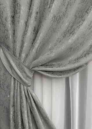 Комплект штор на люверсах VR-Textil Лен мрамор Pavliani № 1665ш Серый 150х270 см 2 шт (37-0181) Киев