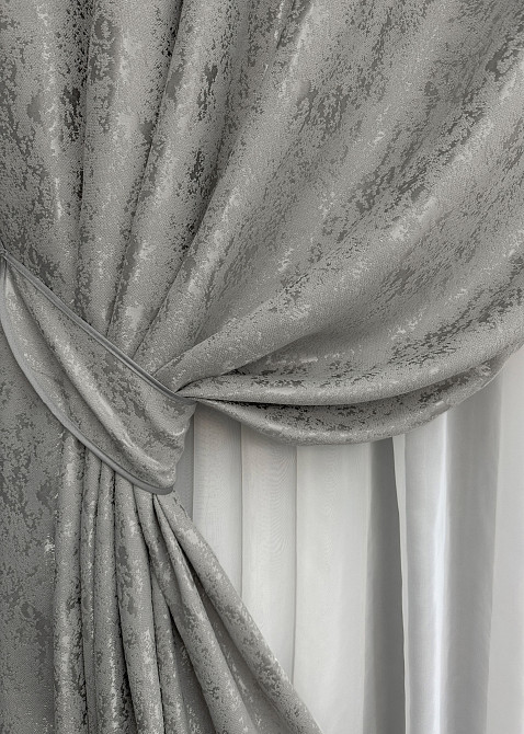Комплект штор на люверсах VR-Textil Лен мрамор Pavliani № 1665ш Серый 150х270 см 2 шт (37-0181) Киев - изображение 5