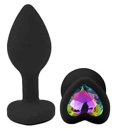 Силиконовая анальная пробка EGZO - Silicone Black Heart Plug Rainbow, size S Sex Aura Киев