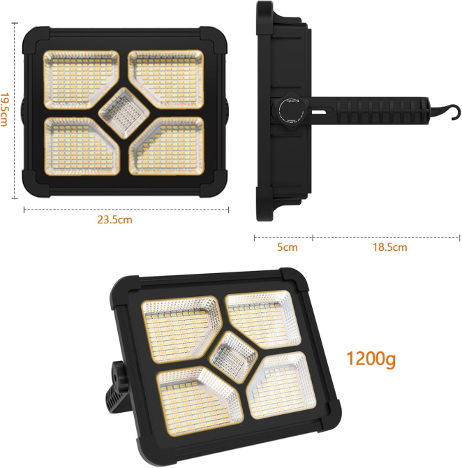 Акумуляторний прожектор iodoo 200W 20600mAh Сонячна панель Переносний ліхтар 20000 Lm IP66 для кемпінгу та дому Київ - фото 7