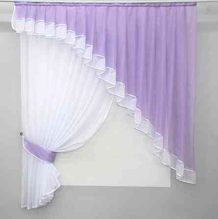 Кухонний комплект VR-Textil № 062к шторка з ламбрекеном бузковий з білим 150х170 см (50-326) Киев