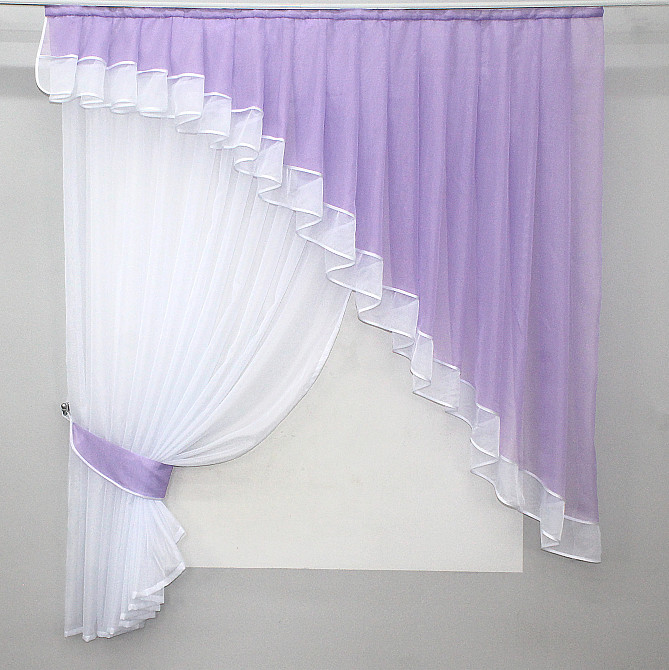 Кухонний комплект VR-Textil № 062к шторка з ламбрекеном бузковий з білим 150х170 см (50-326) Киев - изображение 1