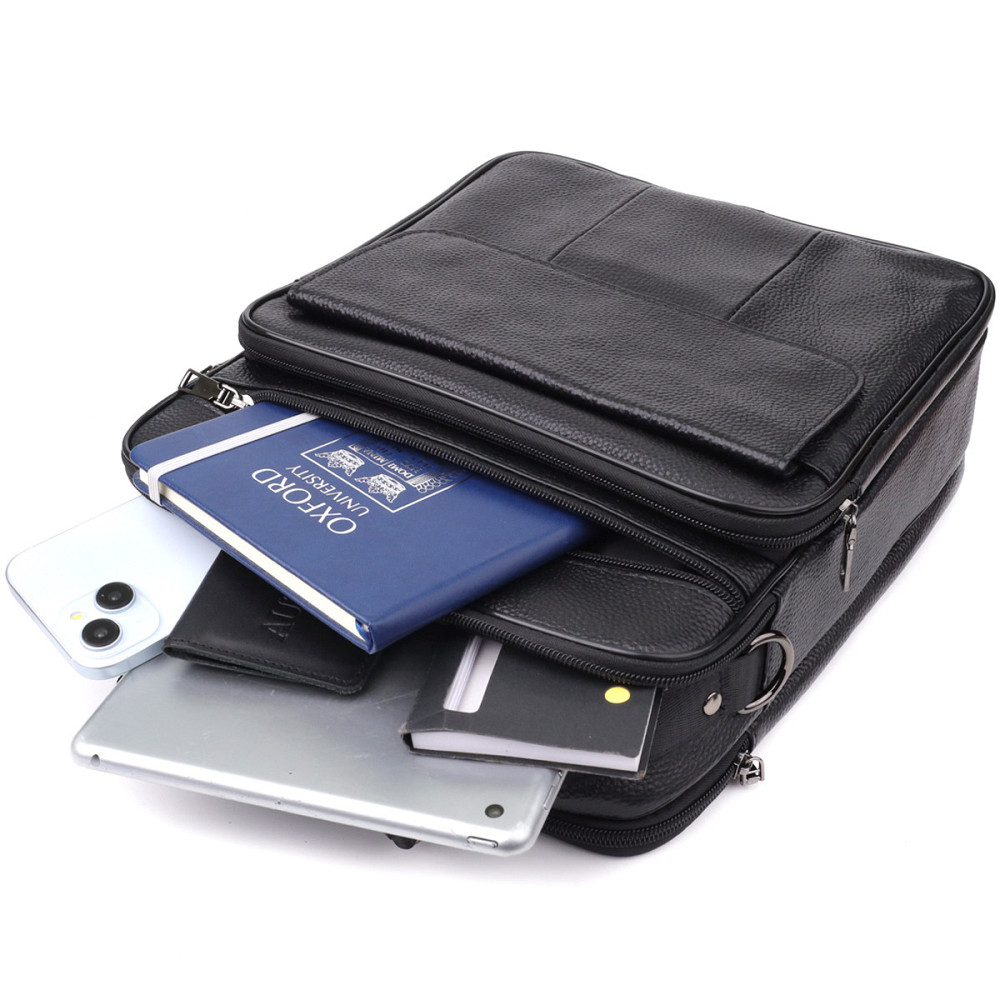 Вместительная мужская сумка с ручкой для переноса в руке из натуральной кожи Vintage 23023 Черный Киев - изображение 4