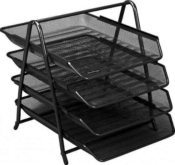 Лоток для документов горизонтальный, металлический, черный 4 секции Павлоград