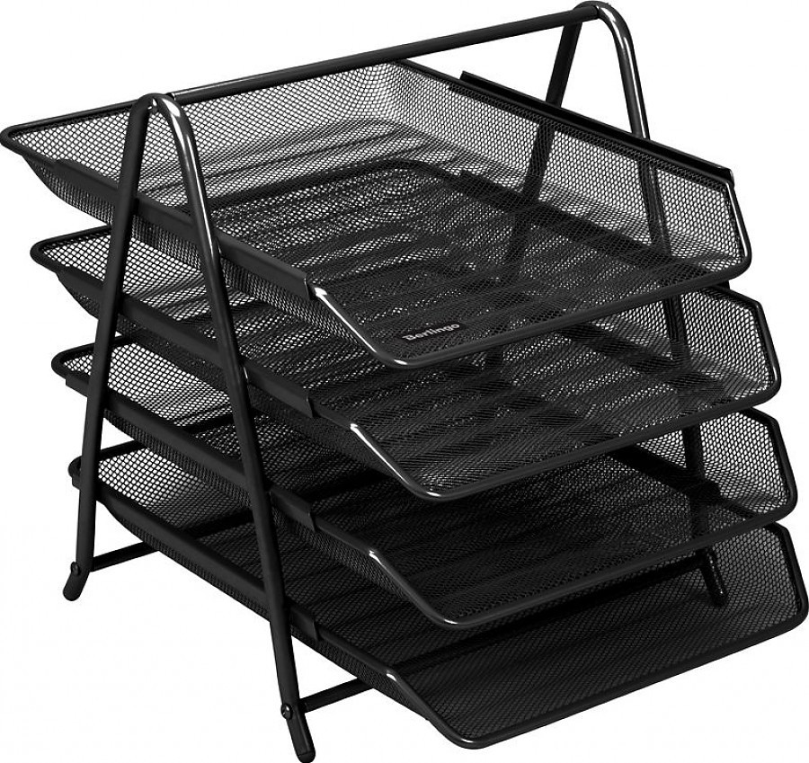 Лоток для документов горизонтальный, металлический, черный 4 секции Павлоград - изображение 1