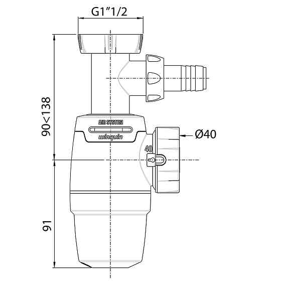 Wirquin Сифон для кухонной мойки Neo Air 1½"×Ø40мм с подводом WIRQUIN (9542321) Киев