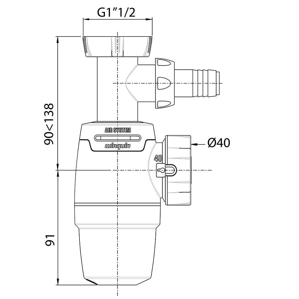 Wirquin Сифон для кухонной мойки Neo Air 1½"×Ø40мм с подводом WIRQUIN (9542321) Киев - изображение 2