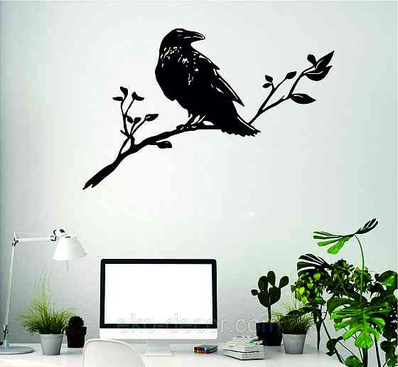 Декоративное настенное Панно «Ворон на ветке», Декор на стену 90*57 см Киев