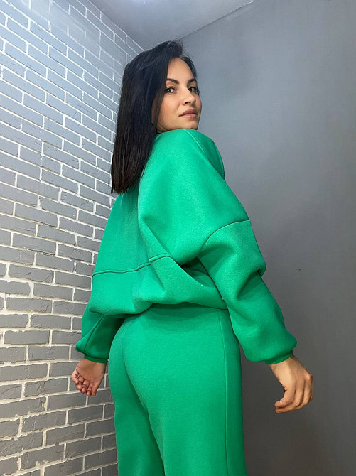 Костюм женский Quzen 472-472 пилот молния брюки палаццо широкие флис зеленый, зеленый, S Киев - изображение 9