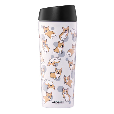 Термокружка Ardesto Coffee Time Animals Corgi 450мл, нержавіюча сталь, сірий (AR2645CR) Вінниця - фото 1