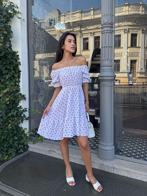 Женское романтическое легкое принтованное платье с открытыми плечами муслин Белый, 46/48 Одесса - изображение 3