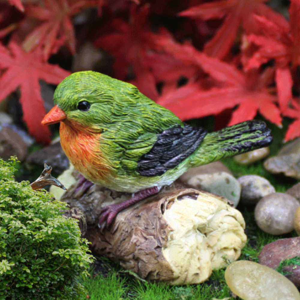 Пташка на колоді для міні-саду, флораріуму, моссаріуму, вазону Зелено-помаранчева Одеса - фото 6