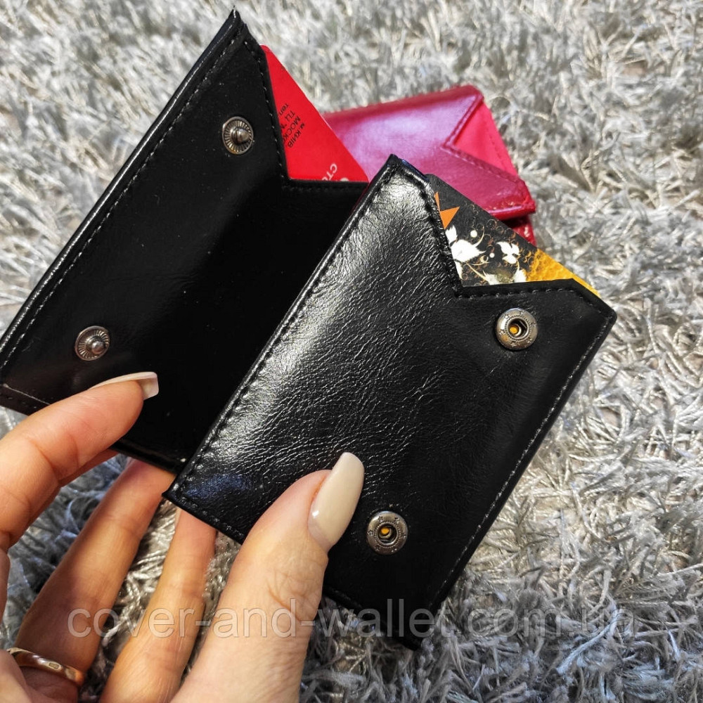 Компактний гаманець чорного кольору в три складання MD 610 Київ - фото 8