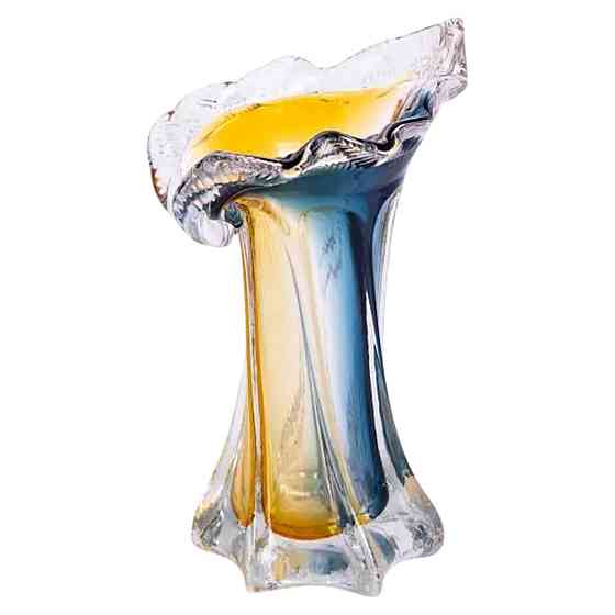 Декоративна скляна ваза для квітів 22 см фігурна ваза 200 мл Жовто-синя HP-9-6 Коломия