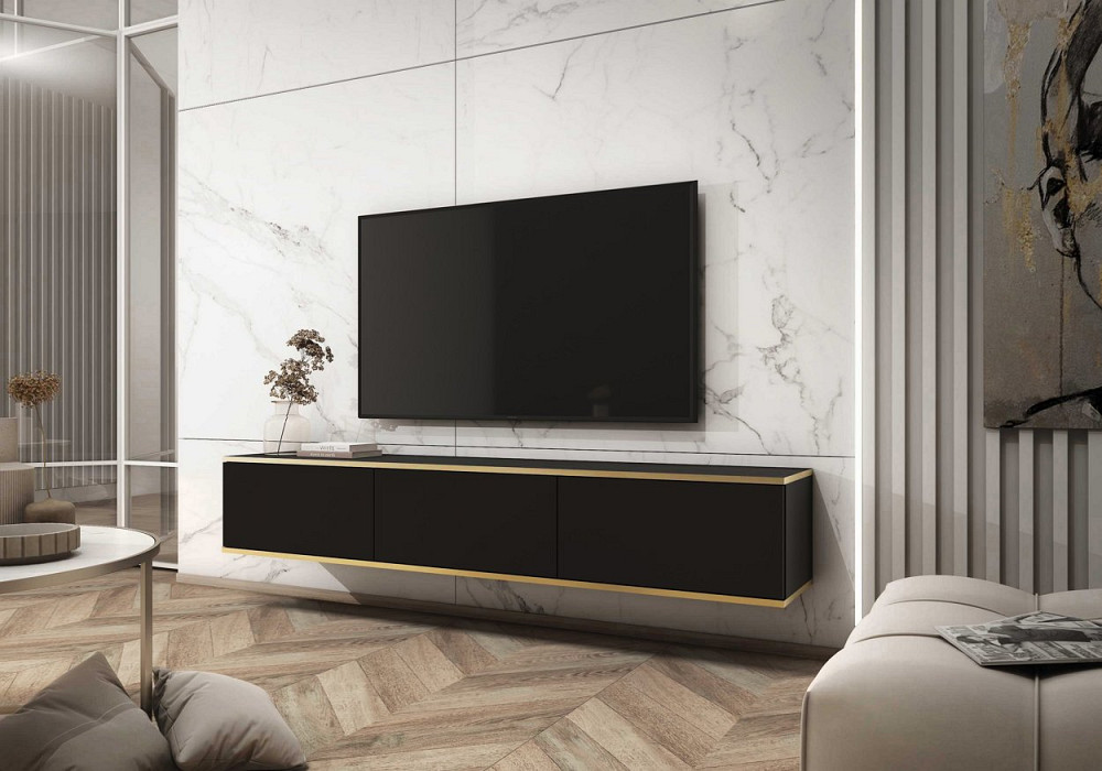 Тумба під телевізор навісна Perfect Home Оро / Oro 3-дверна RTV175 Чорний (PFH-091362) Дніпро - фото 1