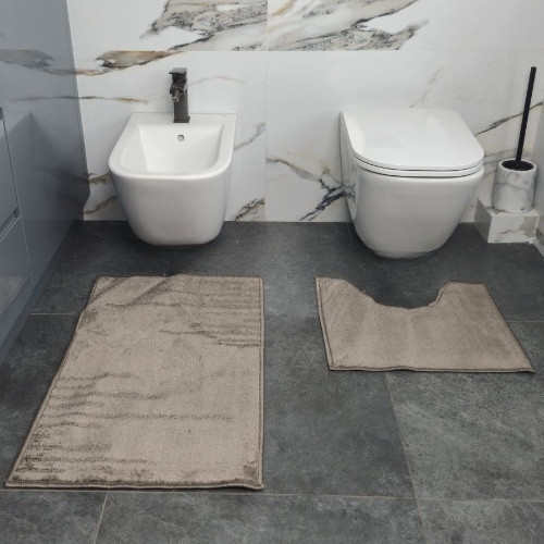 Набір килимків для ванної кімнати 2шт 50*80см+40*50см U-виріз Полоса Smile бежевий поліпропілен Дариана Житомир - фото 2