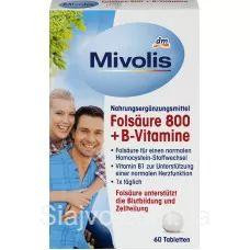 Фолиевая кислота 800+ витамины B таблетки Mivolis, 60 шт (Германия) Mivolis Folsäure 800 + B-Vitamin Львов - изображение 1