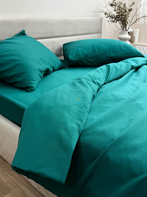 Ecotton Комплект постільної білизни Ecotton полуторний 150х215 см однотонний темно-зелений смар Коломыя - изображение 1