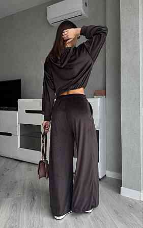 Жіночий стильний костюм з турецького королівського велюру Шоколадний, 46/48 Одеса