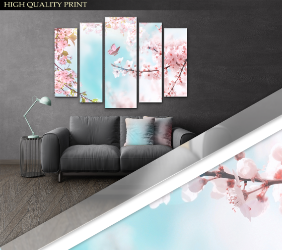 Модульна картина у вітальню / спальню Гілка сакури з метеликом Art-400_5 ( 80х118см ) Київ