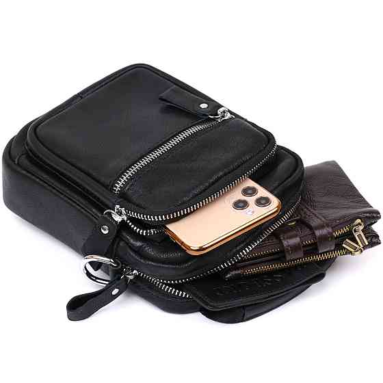 Компактная мужская сумка из натуральной кожи Vintage 20477 Черный Киев