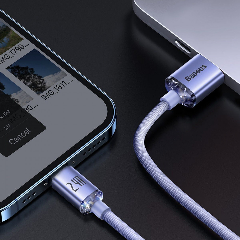 Кабель Baseus Crystal Shine Series Lightning 2.4A 1.2м фіолетовий Львів - фото 3