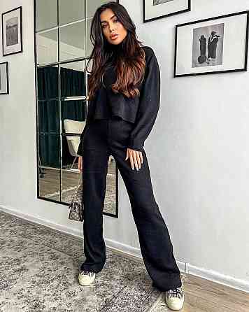 Жіночий теплий базовий костюм: кофта та штани ангора рубчик Чорний Одеса
