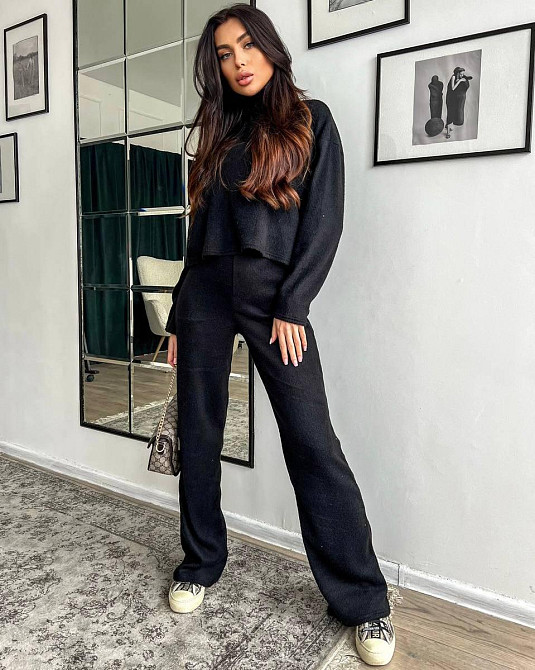 Жіночий теплий базовий костюм: кофта та штани ангора рубчик Чорний Одеса - фото 6
