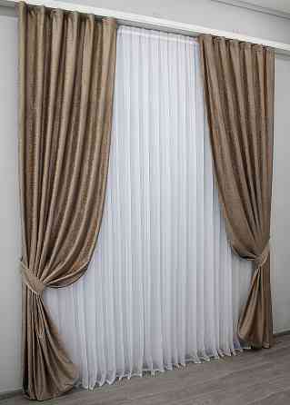 Комплект готових штор VR-Textil Оксамит (бархат) № 1129ш Какао з теракотовим 150х270 см 2 шт (30-940) Київ