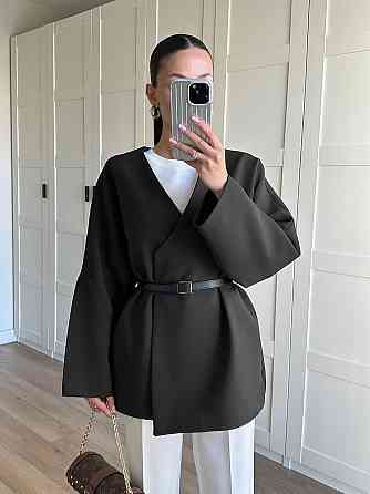 Жіноче класичне стильне пальто на підкладці з поясом турецький кашемір Чорний Одеса
