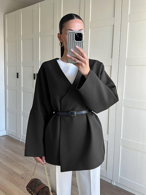 Женское классическое стильное пальто на подкладке с поясом турецкий кашемир Черный Одесса - изображение 1