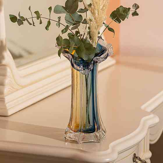 Yiwu Декоративна скляна ваза для квітів 29 см фігурна ваза 500 мл Жовто-синя HP-9-4 Коломия