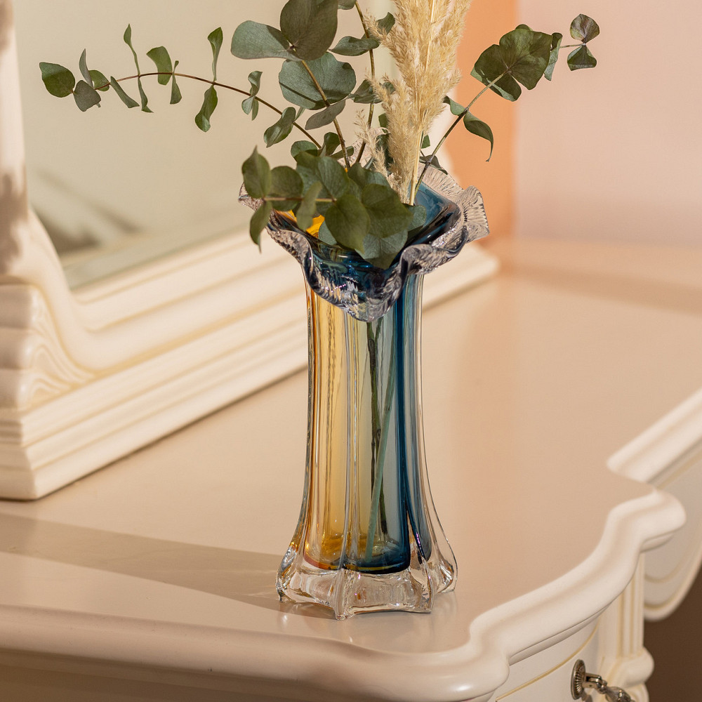 Yiwu Декоративна скляна ваза для квітів 29 см фігурна ваза 500 мл Жовто-синя HP-9-4 Коломия - фото 4
