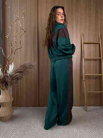 Женский стильный повседневный костюм двойка из замша на дайвинге Изумрудный Одесса