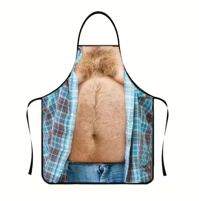 Фартух з приколом чоловічий кухонний Пузатий чоловік у клітчастій сорочці для кухні та мангалу Київ - фото 2